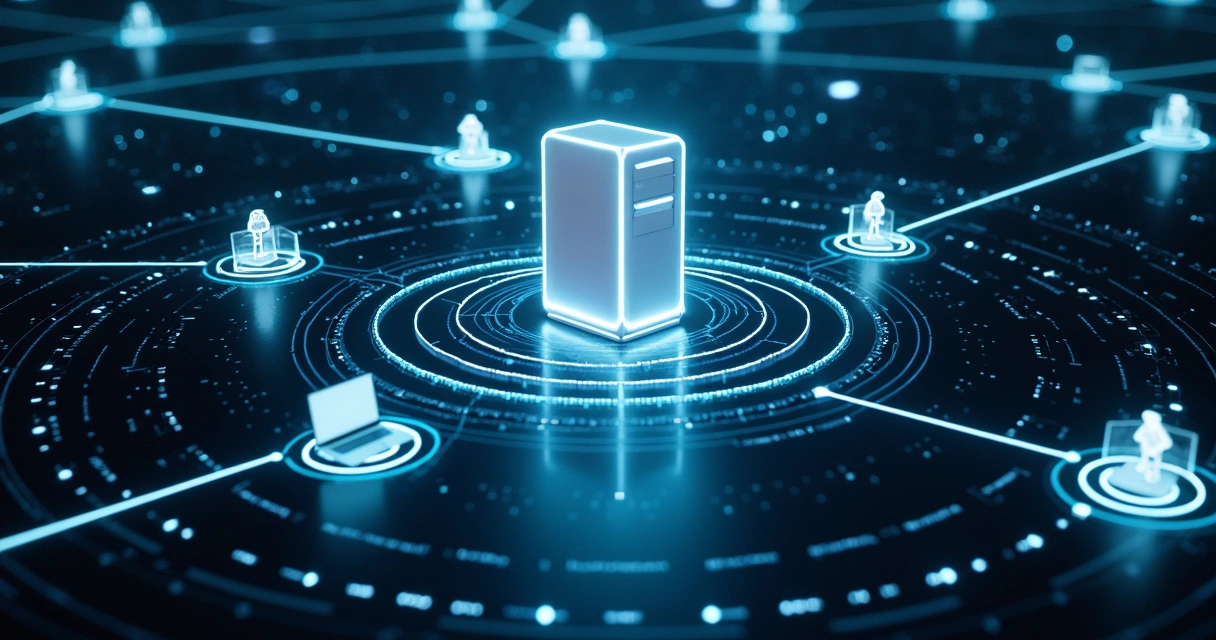 Visão aérea abstrata de rede corporativa segmentada em anéis de segurança digitais