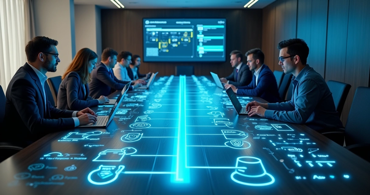 Linha do tempo digital mostrando sequência organizada de atualizações de sistemas